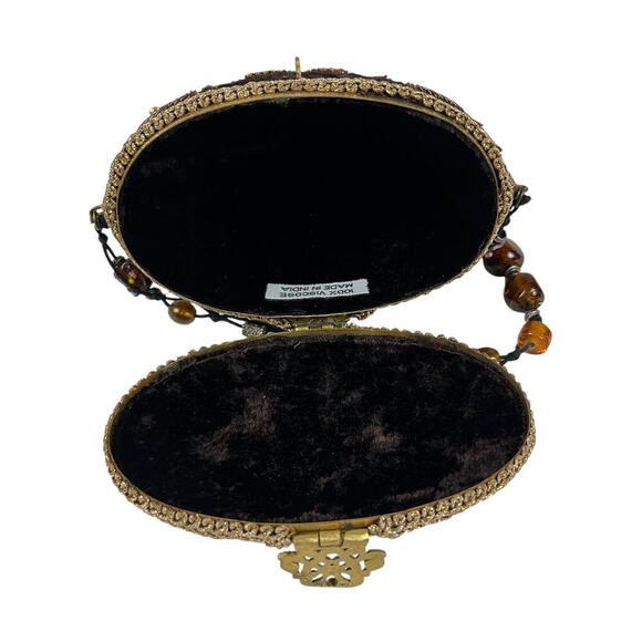 Vintage 70s Indian Handmade Brown Velvet Structured Beaded Mini Bag - Picture 4 of 6